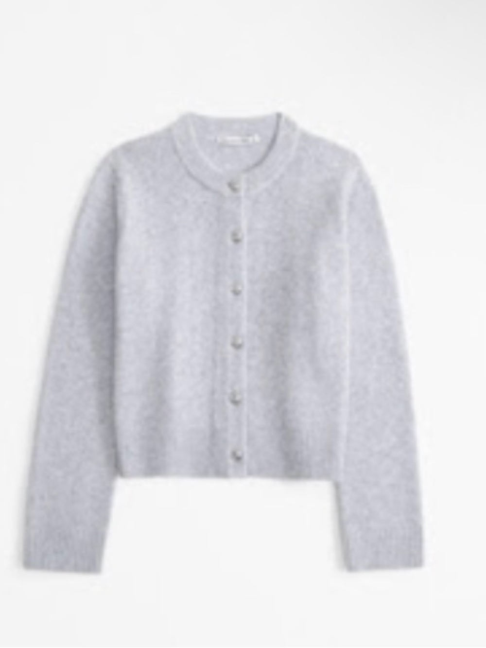 Abercrombie Classic Crewneck Button-Front Sweater Cardigan - Light Gray